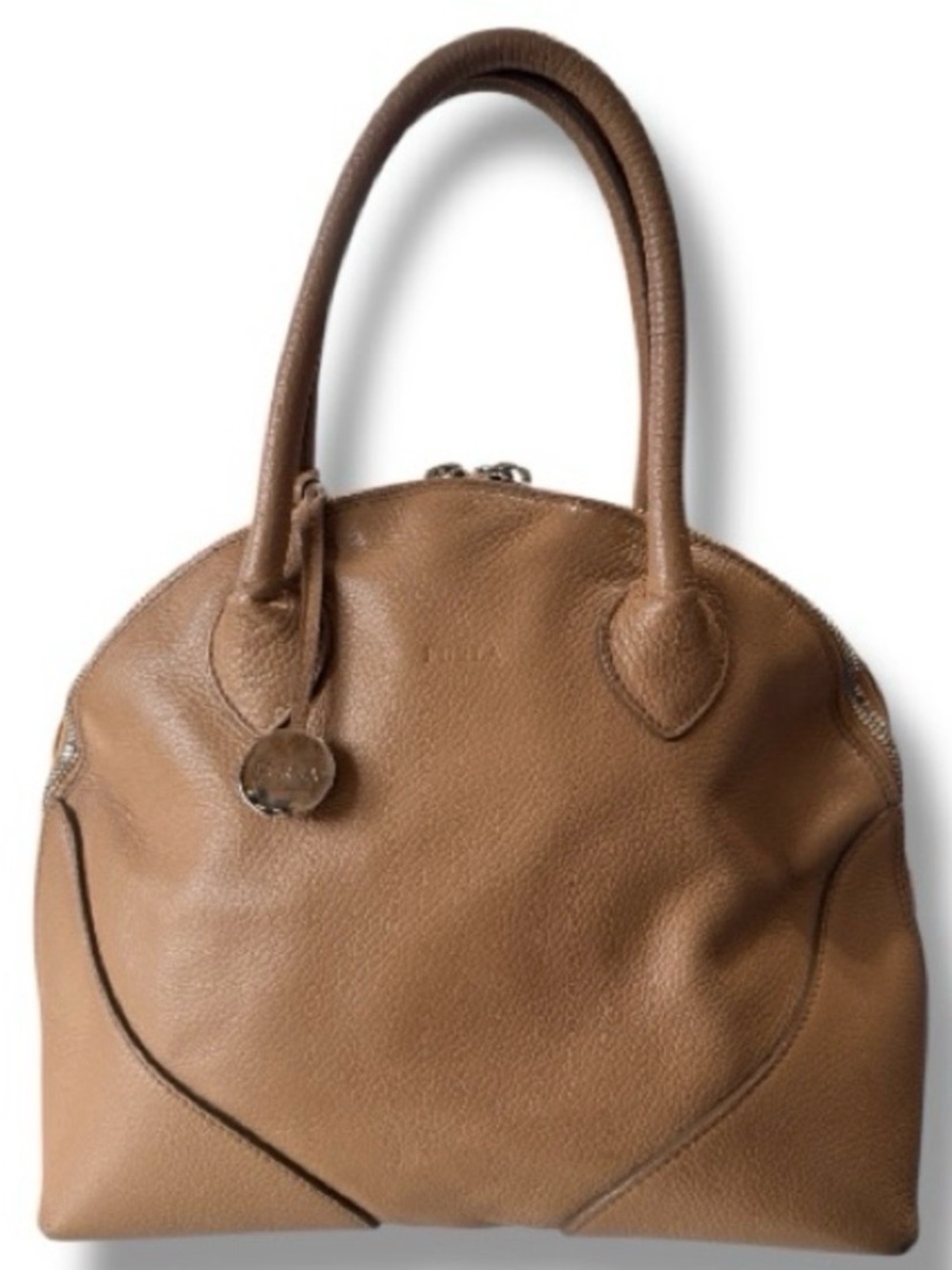 Furla Leather Dome Zip Top Bag Tan